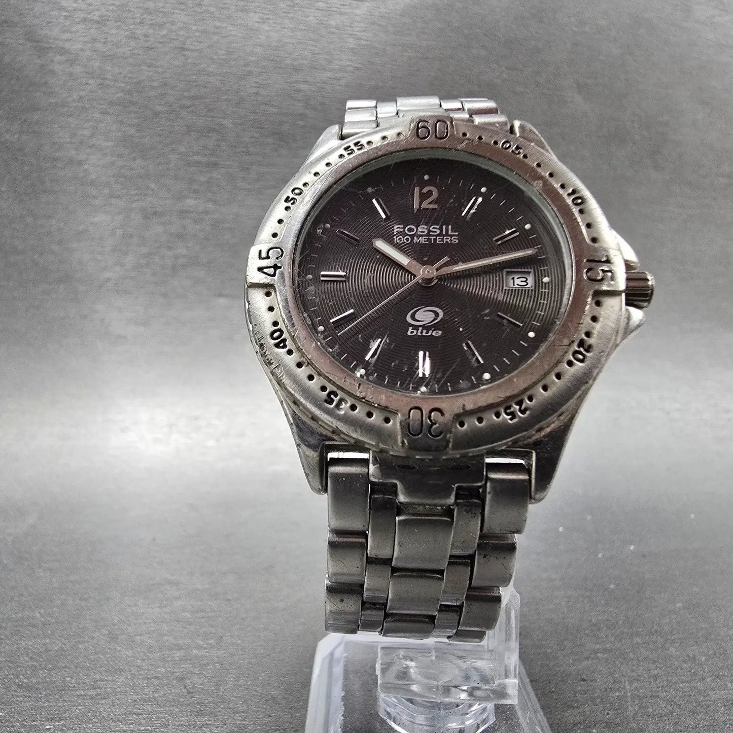 Fossil Blue Dive Watch Men 38mm Black Dial Silver Tone Date AM-3198 New Battery6