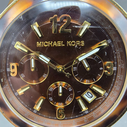 Michael Kors Chronograph Watch Women 43mm Brown Dial Brown Tone MK-5805 New Batt1