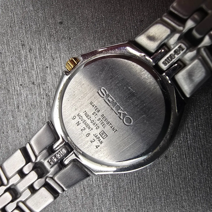 Seiko Watch Women 25mm Silver Dial Two Tone Date Round 7N82-0AT0 New Battery VTG10