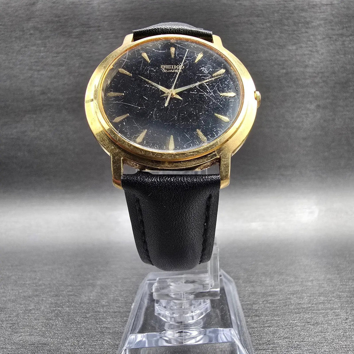 Seiko Watch Men 36mm Black Dial Gold Tone Round 7N01-8040 New Battery Vintage5