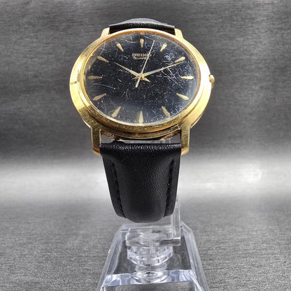 Seiko Watch Men 36mm Black Dial Gold Tone Round 7N01-8040 New Battery Vintage5