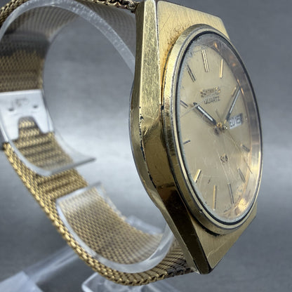 Seiko SQ Watch Men 34mm Champagne Dial Gold Tone Daydate 8123-7240 New Battery3