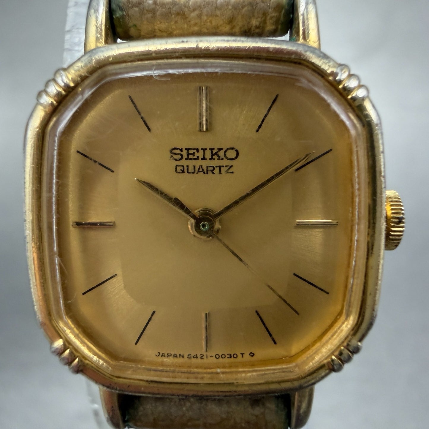 Seiko Watch Women 20mm Champagne Dial Gold Tone Rectangle 5421-5019 New Battery71