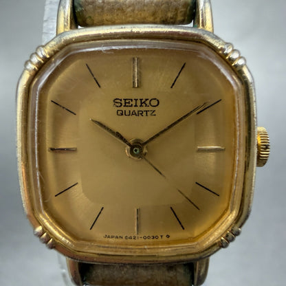 Seiko Watch Women 20mm Champagne Dial Gold Tone Rectangle 5421-5019 New Battery71