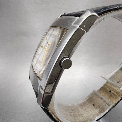Burberry Tank Watch Men 27mm White Dial Silver Tone Rectangle New Battery2