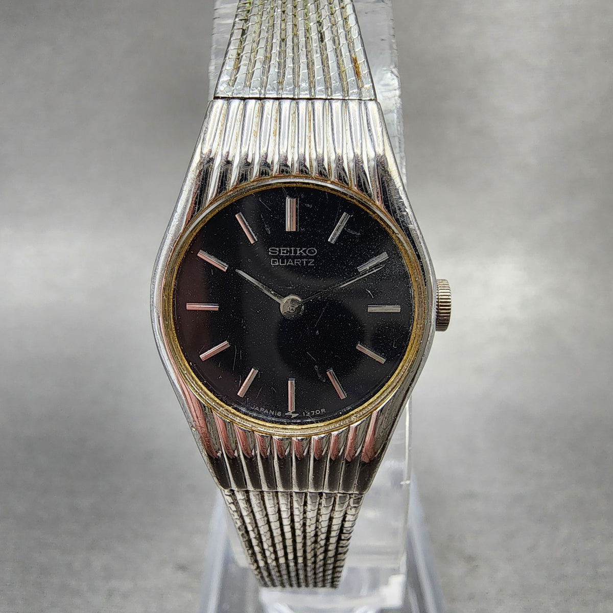 Seiko Watch Women 18mm Black Dial Silver Tone Round 16-0219 New Battery VTG0