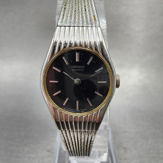 Seiko Watch Women 18mm Black Dial Silver Tone Round 16-0219 New Battery VTG0