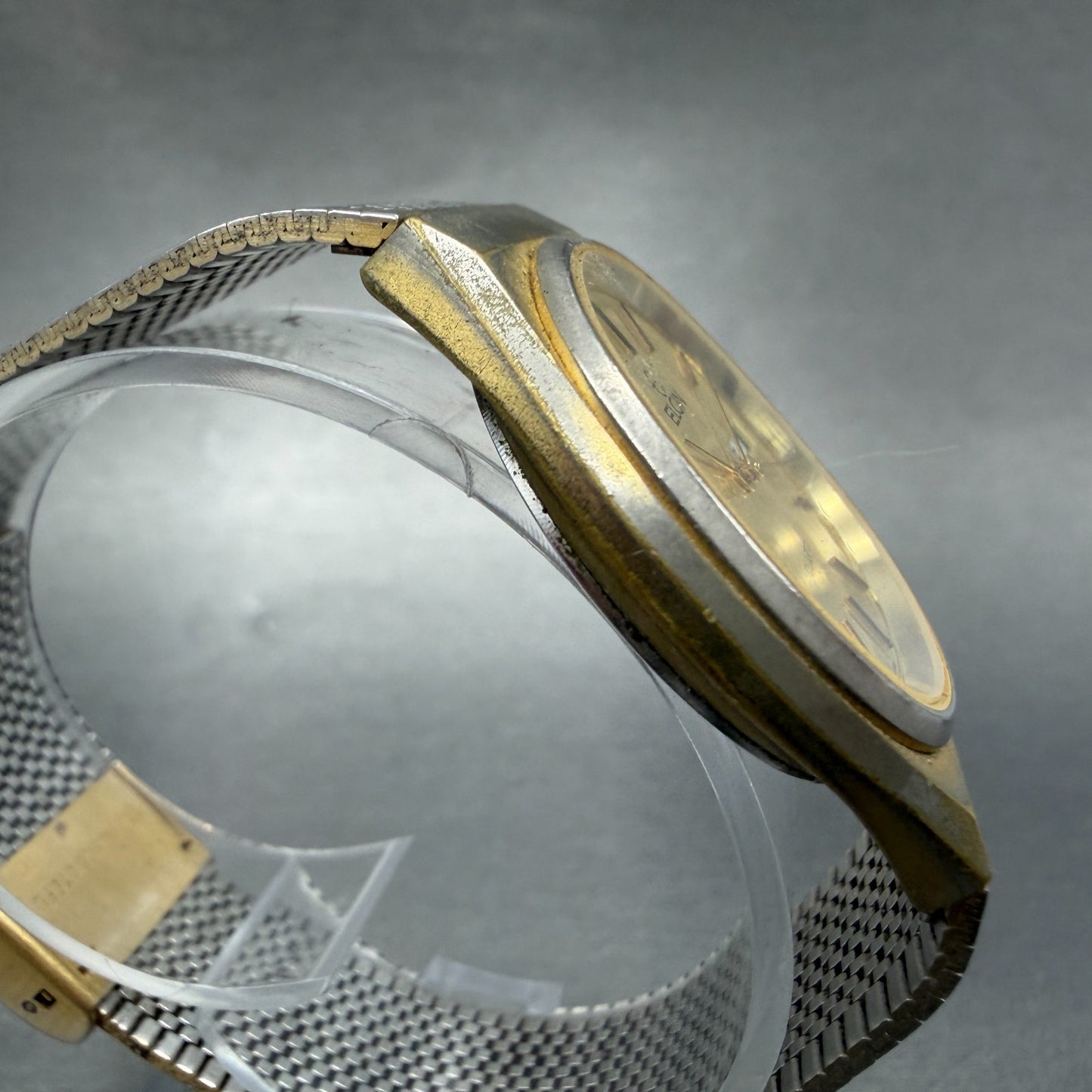 Elgin Watch Men 33mm Gold Dial Gold Tone Daydate Round New Battery  VTG3