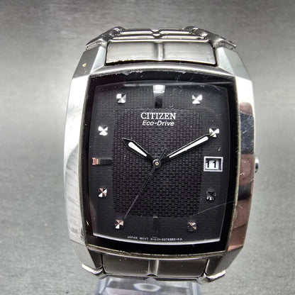 Citizen Eco-Drive Tank Watch Men 31mm Black Dial Steel Date E111-S049385 Runs JP0