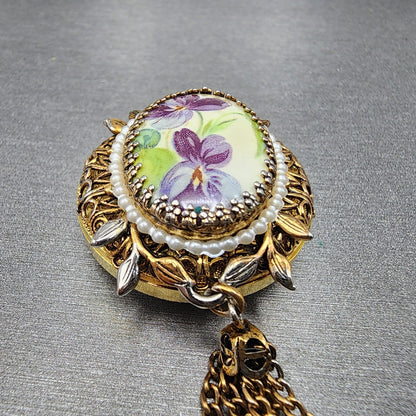 VTG Lucerne Pocket Watch Women Gold Tone Floral Brooch Round Manual Wind PARTS