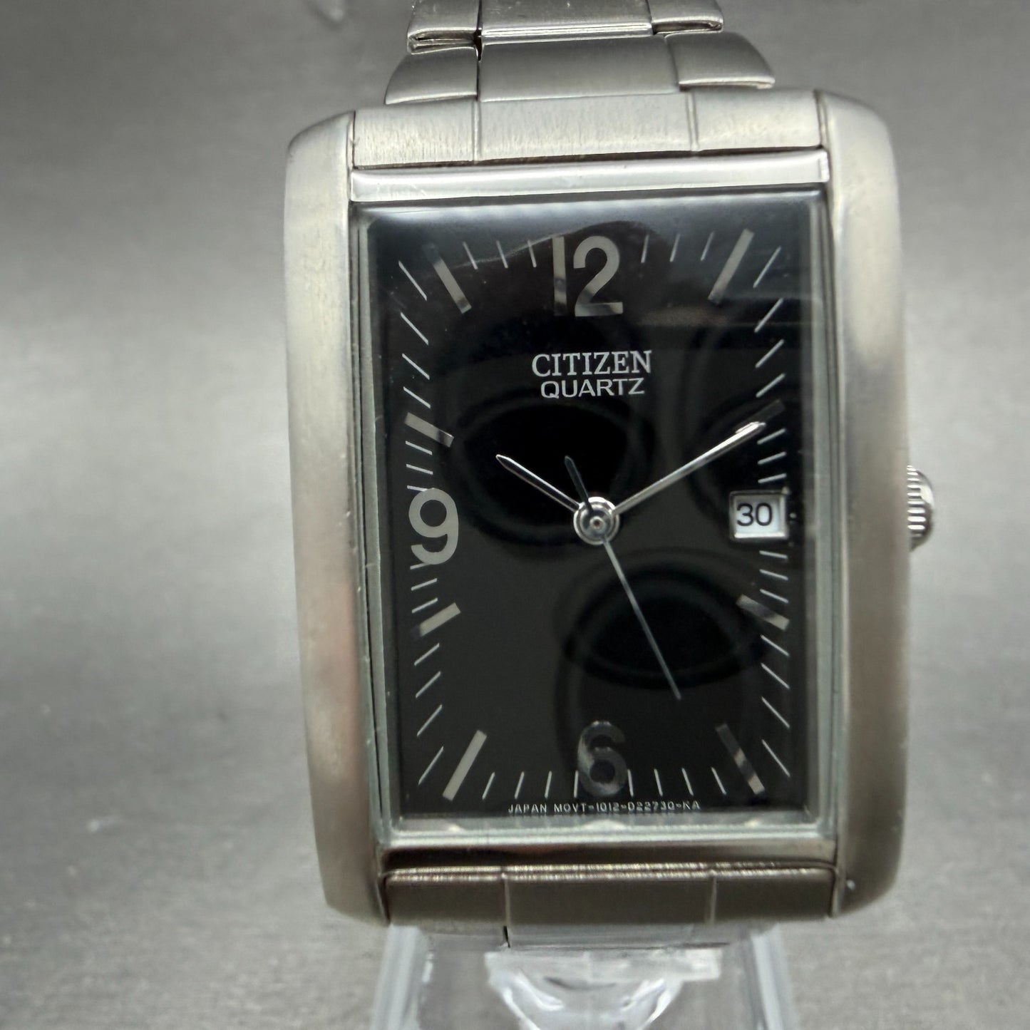 Citizen Tank Watch Unisex 25mm Black Dial Silver Tone Date Rectangle READ!!!!!!!0