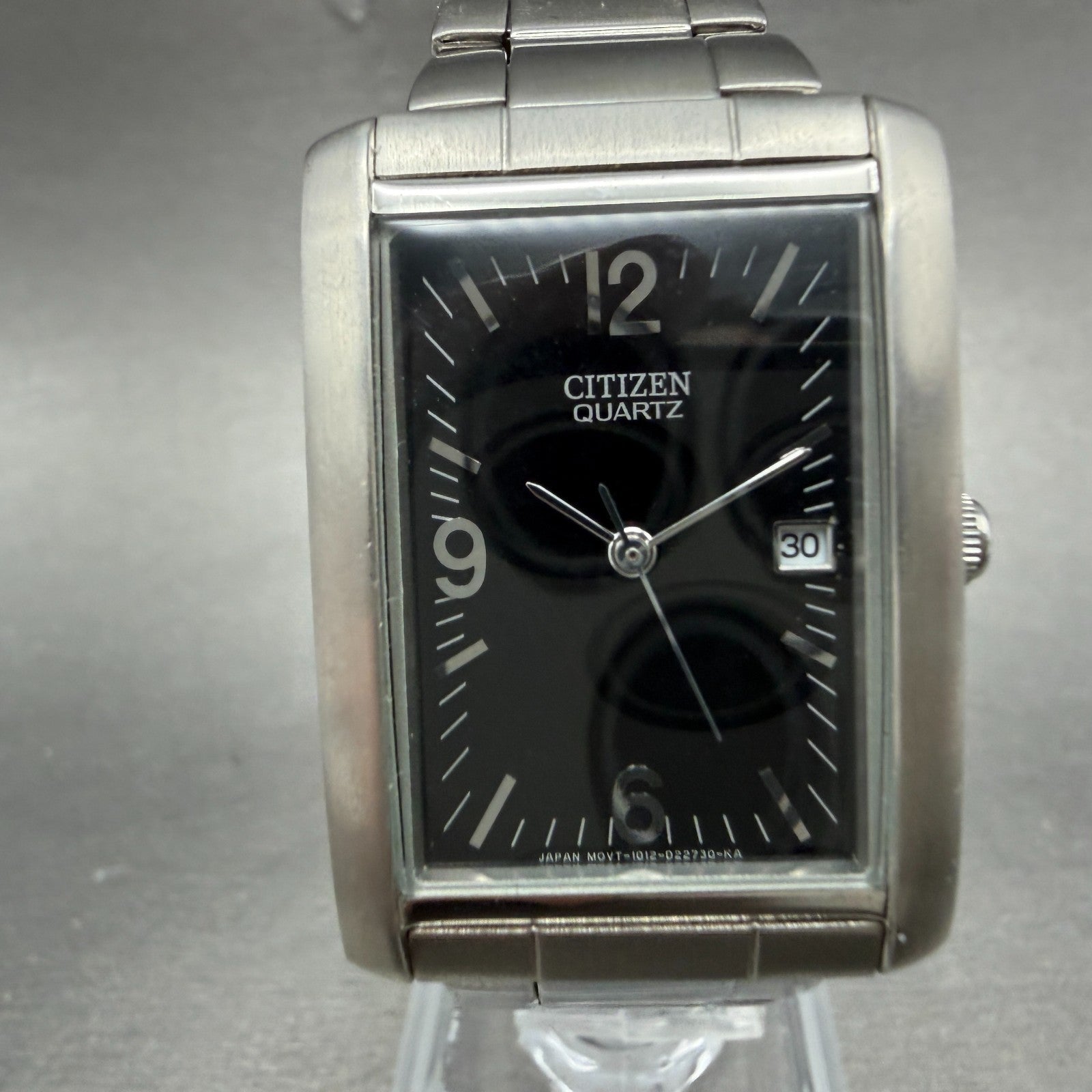 Citizen Tank Watch Unisex 25mm Black Dial Silver Tone Date Rectangle READ!!!!!!!0