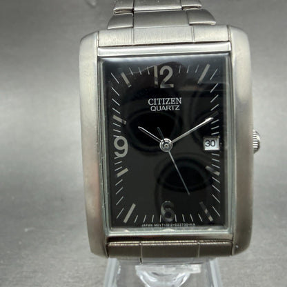 Citizen Tank Watch Unisex 25mm Black Dial Silver Tone Date Rectangle READ!!!!!!!0