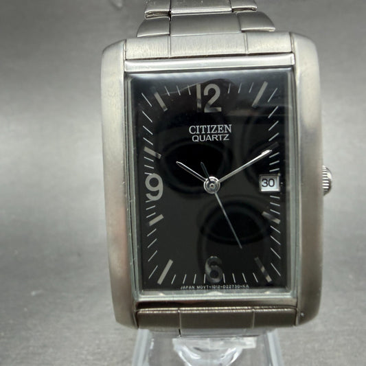 Citizen Tank Watch Unisex 25mm Black Dial Silver Tone Date Rectangle READ!!!!!!!0