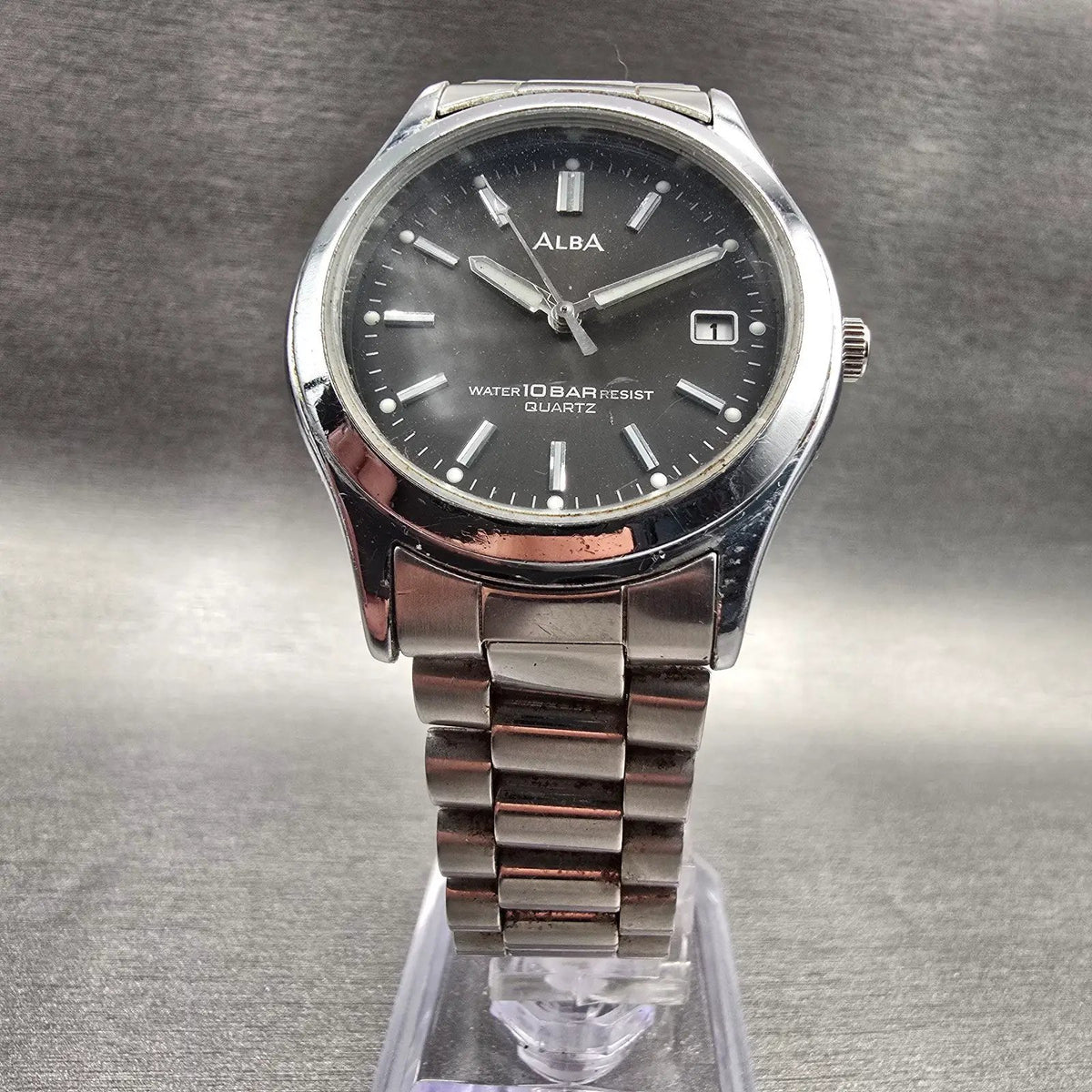 Seiko Alba Watch Men 34mm Gray Dial Silver Tone Date Round V732-0L80 New Battery5