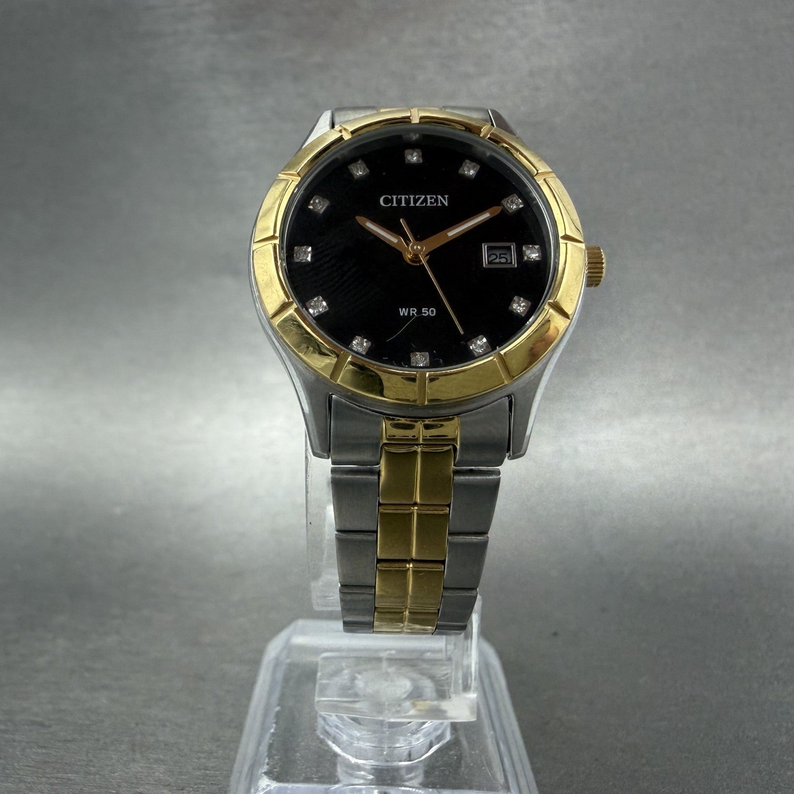 Citizen Watch Women 28mm Black Dial Two Tone Date Round EU6044-51E New Battery5