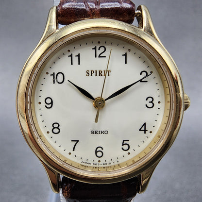 Seiko Spirit Watch Women 27mm White Dial Gold Tone 5e31-6c8a New Battery