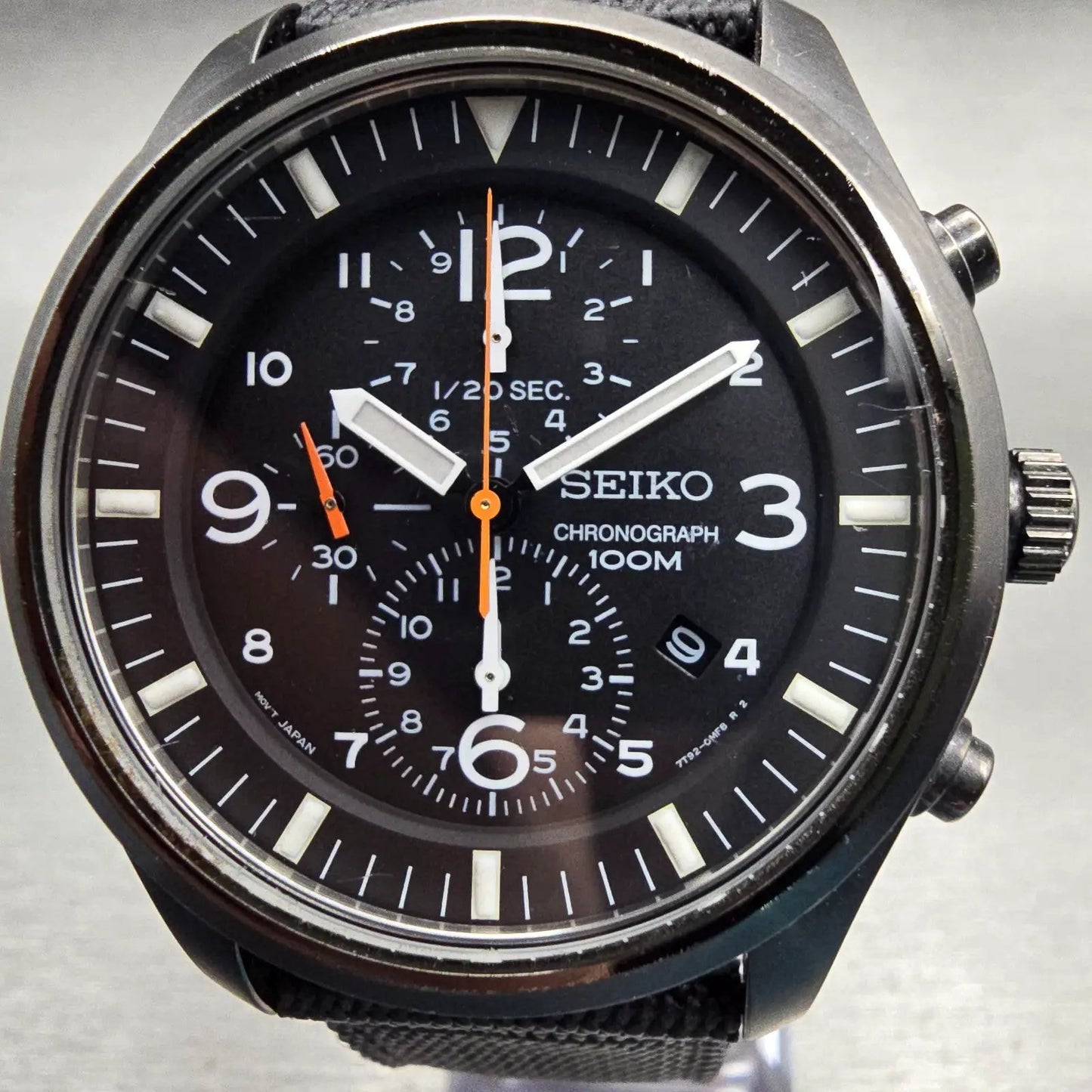 Seiko Chronograph Watch Men 43mm Black Dial Black Tone Date 7T92-0JS0 New Batt1
