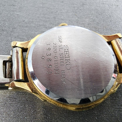 Seiko Watch Women 23mm White Dial Two Tone Round 23206170 New Battery VTG10