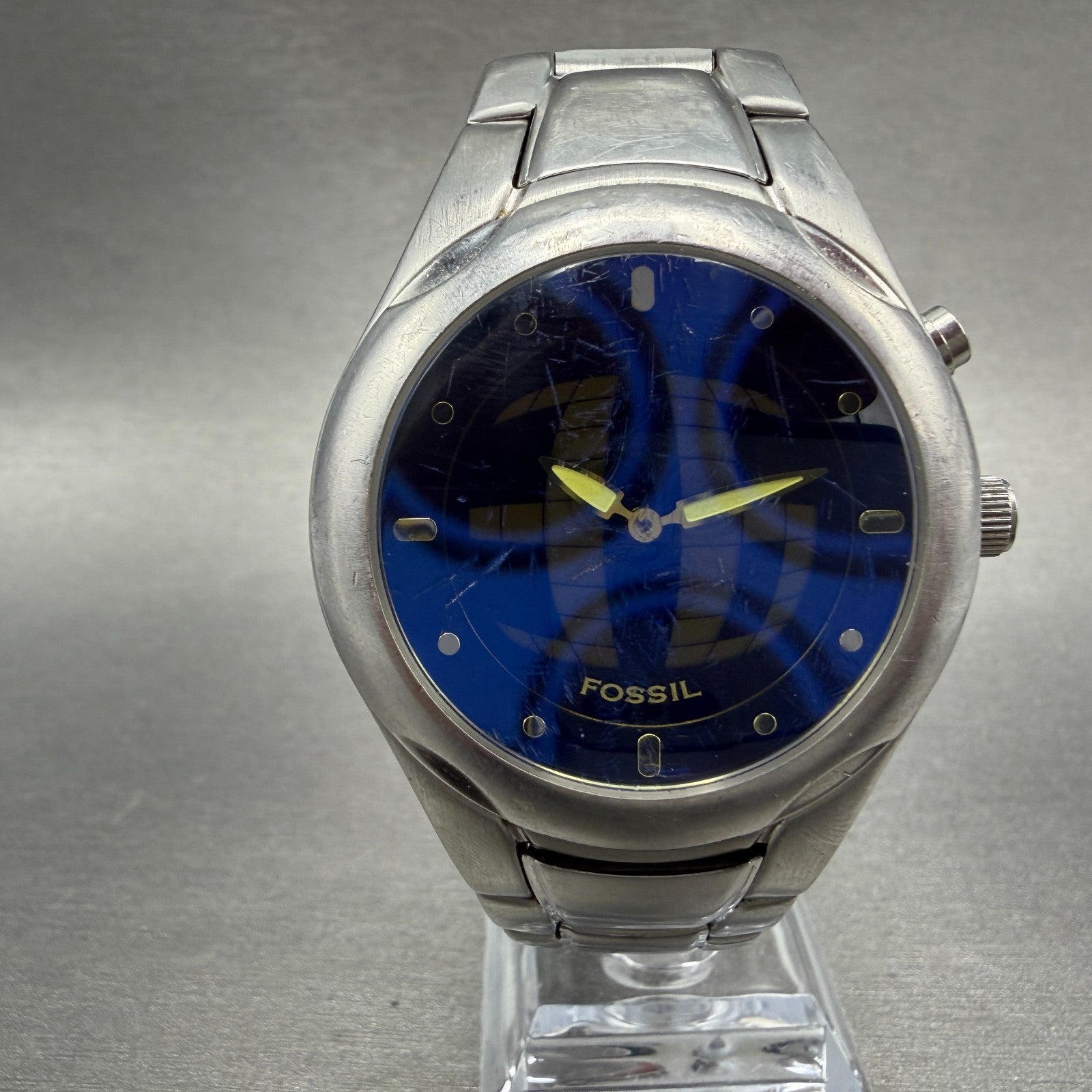 Fossil Big Tic Watch Men 40mm Blue Dial Steel Case JR-8096 New battery0