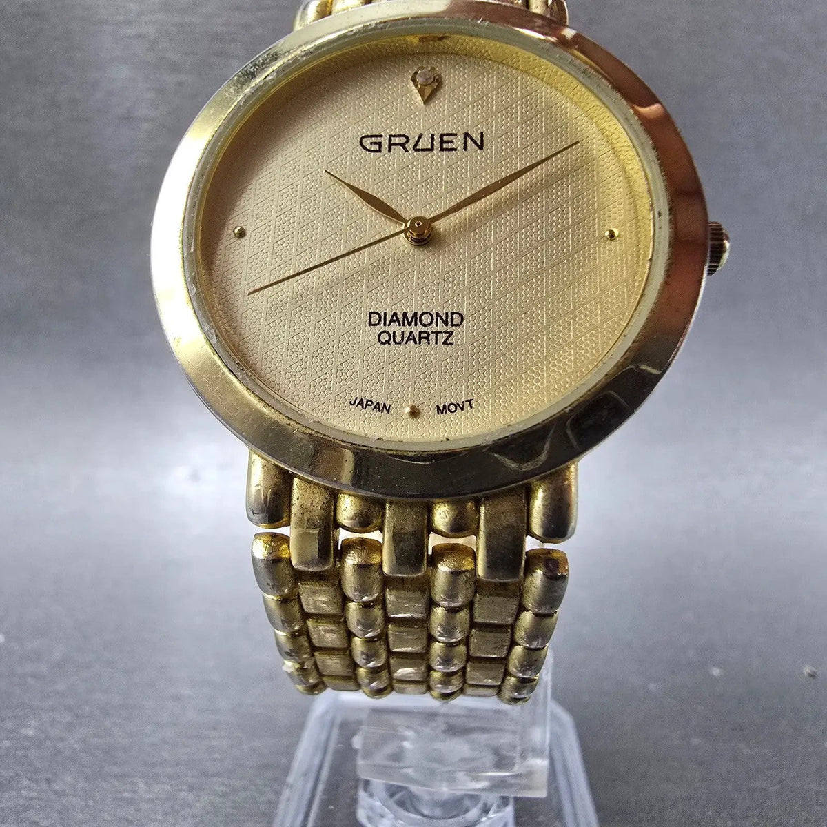 Gruen Watch Men 36mm Gold Dial Gold Tone Round New Battery Vintage5