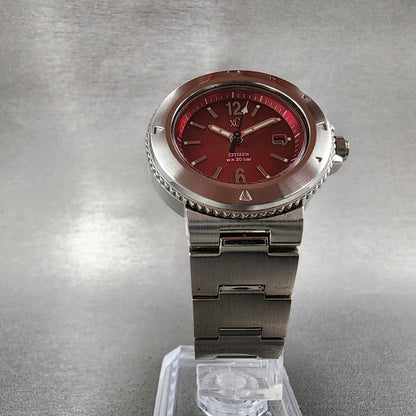 Citizen EcoDrive XC Dive Watch Women 31mm Red Dial Steel Date Round Runs5