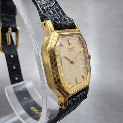 Seiko Watch Women 16mm Gold Dial Gold Tone Octagon 2C205769 New Battery3