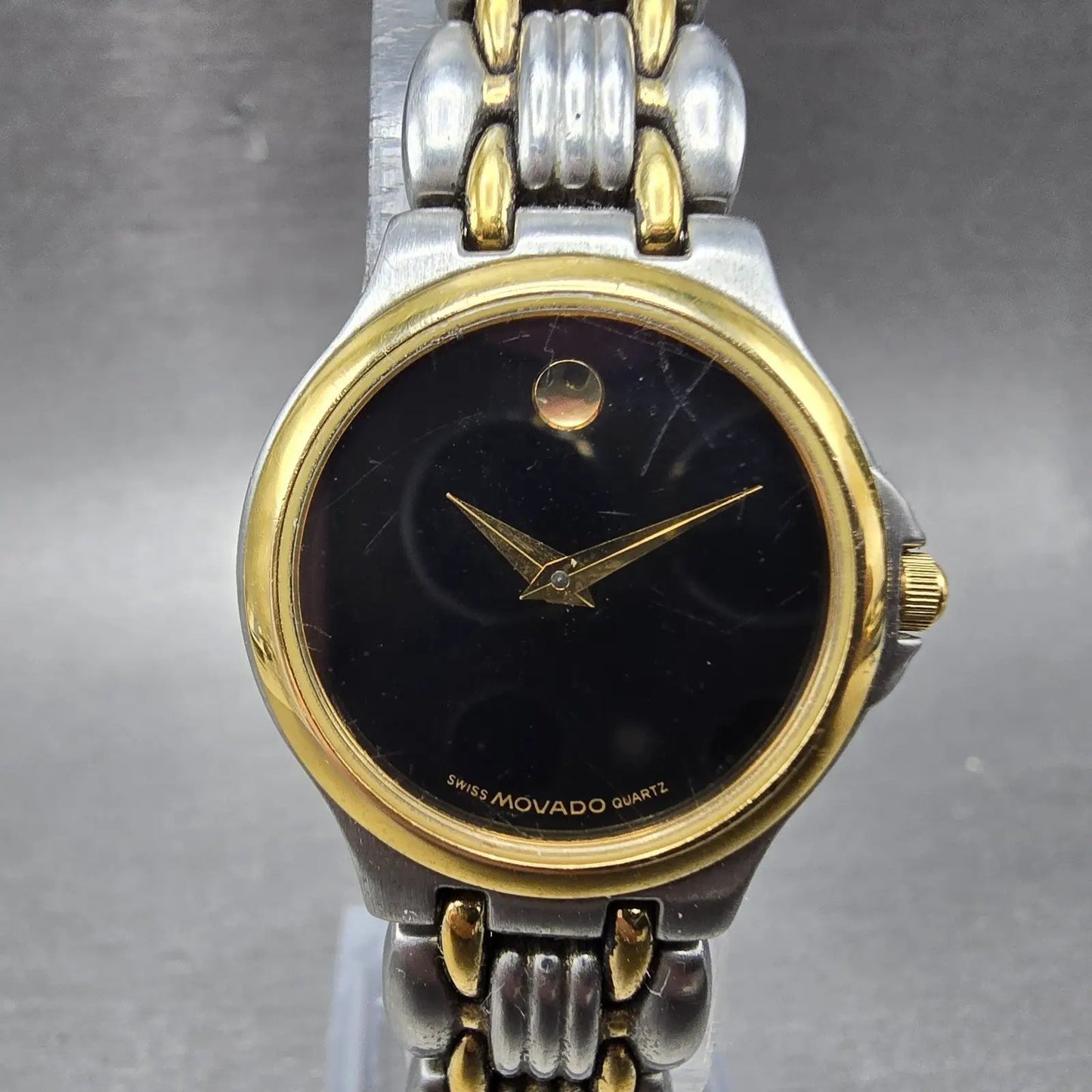 Movado Museum Watch Women 25mm Black Dial Two Tone Round 81-E4-9836 New Battery0