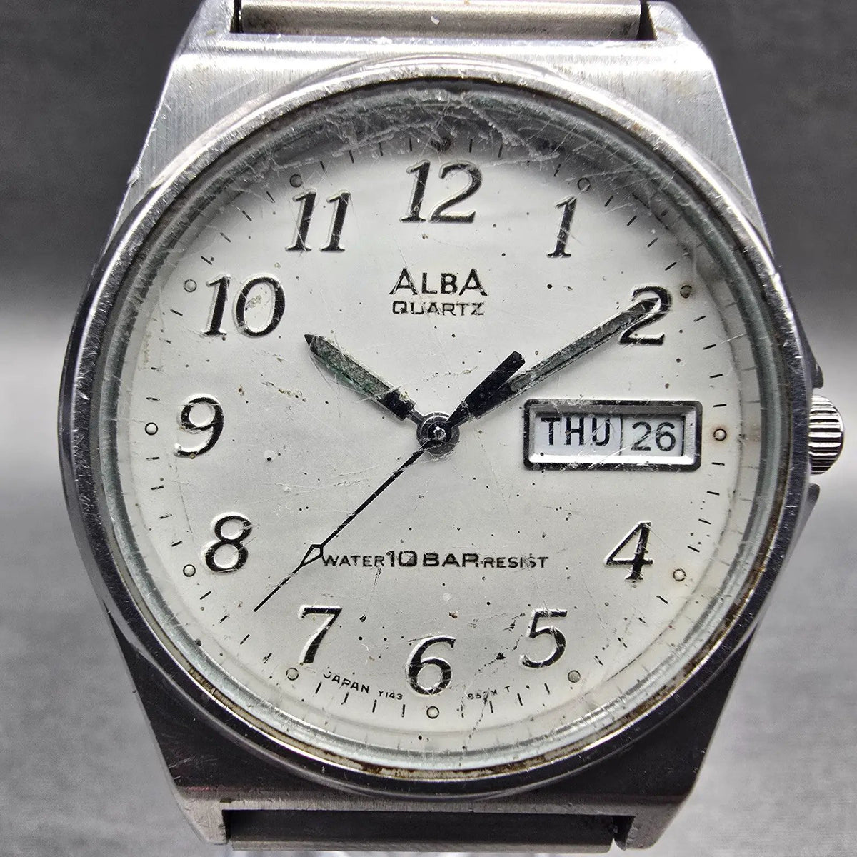 Seiko Alba Watch Men 34mm Silver Dial Silver Tone Daydate Y143-8280 New Battery1