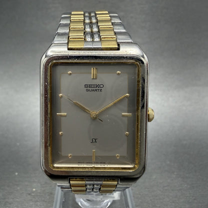 Seiko SX Tank Watch Men 27mm Silver Dial Two Tone Rectangle V7015K90 New Batt0