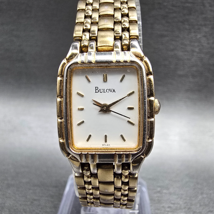 Bulova Tank Watch Women 19mm White Dial Gold Tone Rectangle 97L64 New Battery0