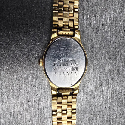 Seiko Watch Women 17mm Green Dial Gold Tone Oval V400-5588 New Battery Vintage10