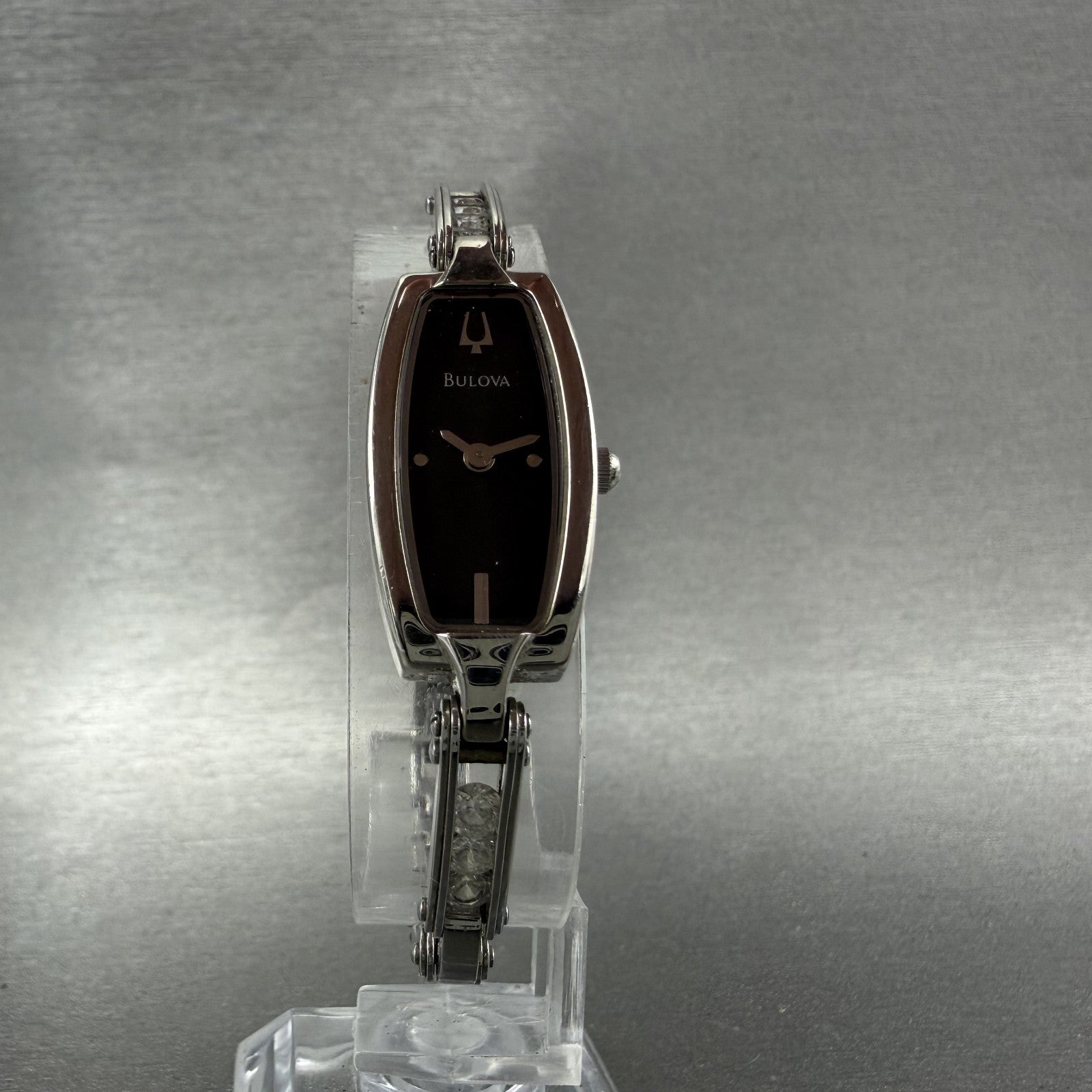 Bulova Tank Watch Women 14mm Black Dial Silver Tone Rectangle 96T15 New Battery5