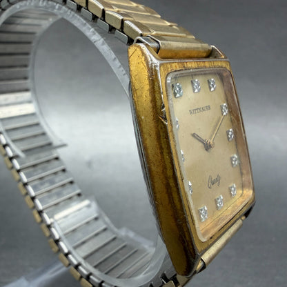 Wittnauer Tank Watch Men 27mm Gold Dial Gold Tone Rectangle Diamond Marker PARTS4