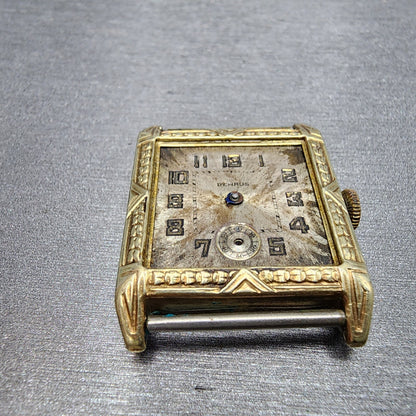Benrus Tank Watch Men 28mm Silver Dial Gold Tone Rectangle 15 Jewels PARTS3