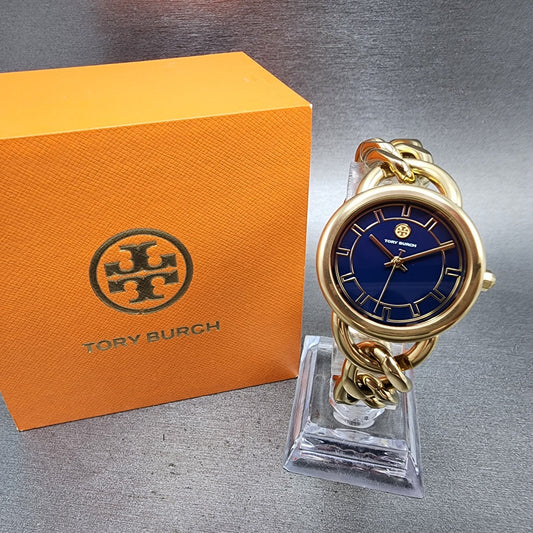 Tory Burch Ravello Watch Women 32mm Blue Dial Gold Tone Round TBW72120