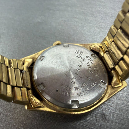 Seiko SQ Watch Women 24mm Champagne Dial Gold Tone Daydate 3e23-0a69 New Batt GJ9