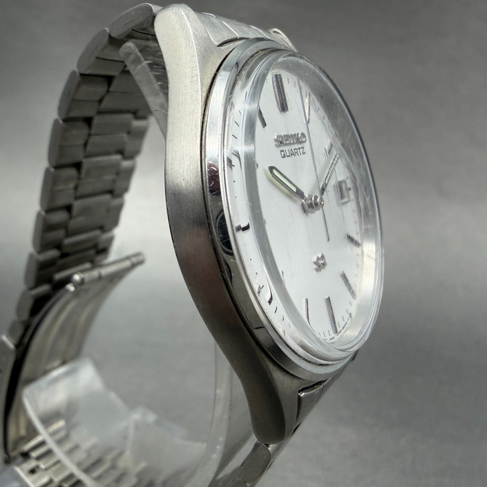 Seiko SQ Watch Men 35mm Silver Dial Silver Tone Date Round 5Y22-8020 New Battery3