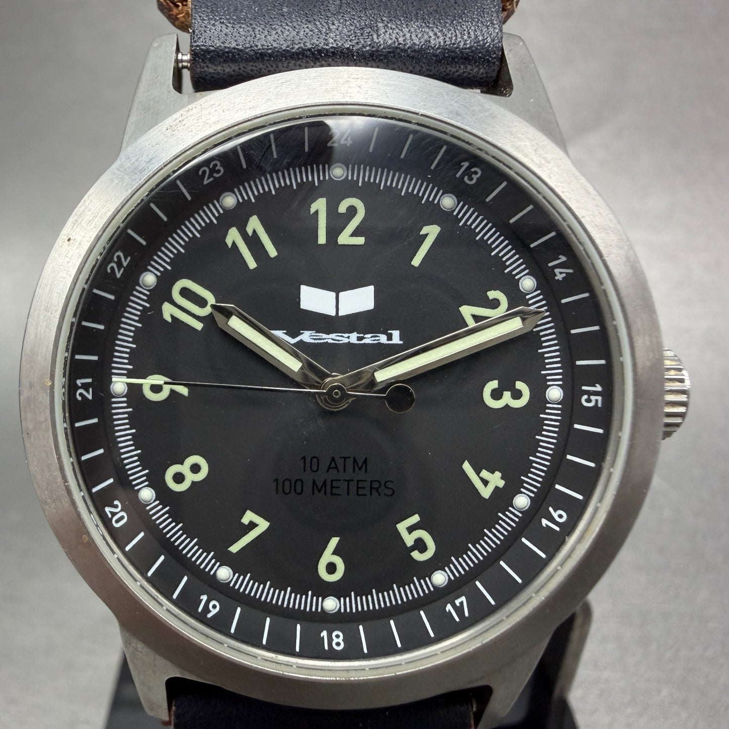Vestal Alpha Bravo Watch Men 37mm Black Dial Steel Round New Battery W/Box1