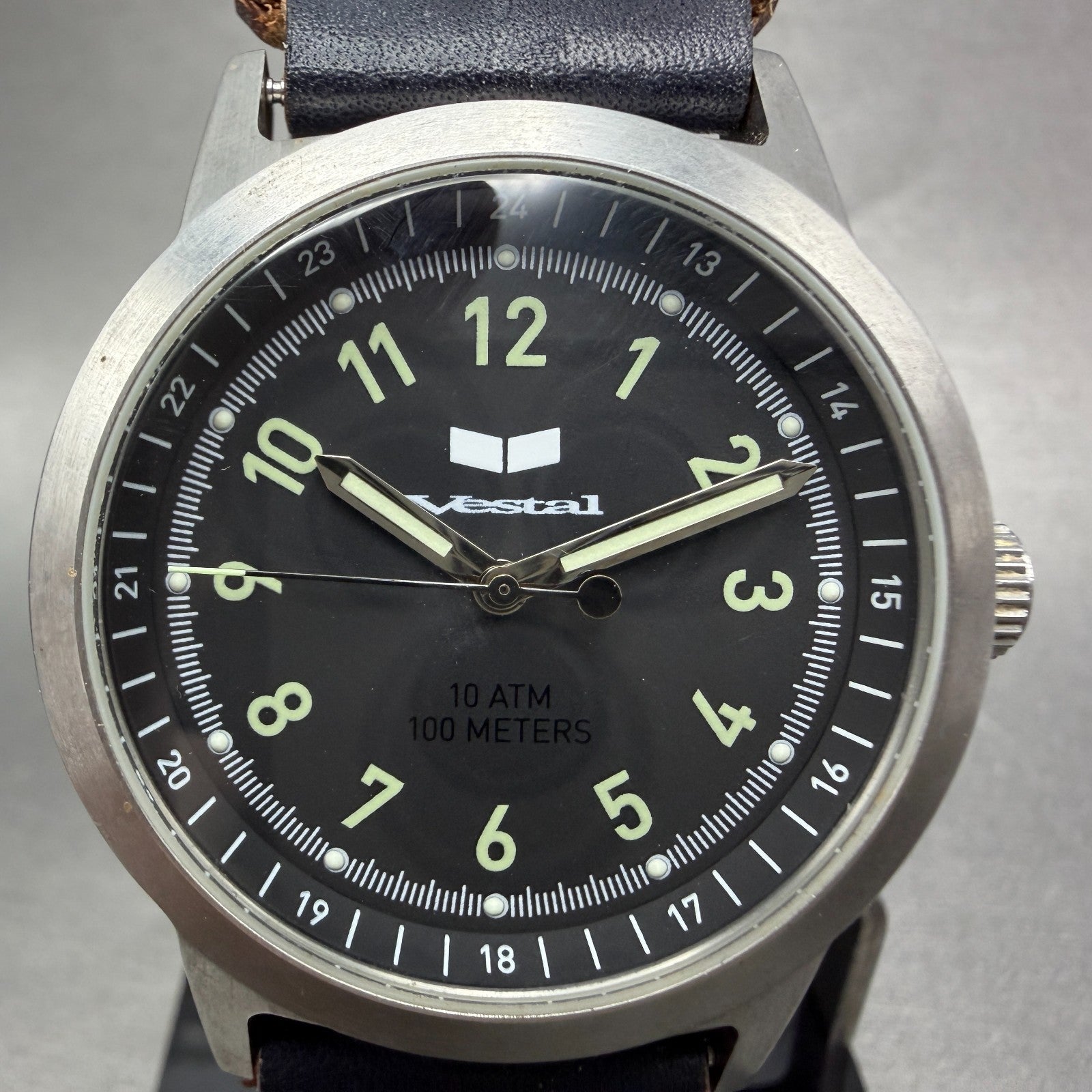 Vestal Alpha Bravo Watch Men 37mm Black Dial Steel Round New Battery W/Box1