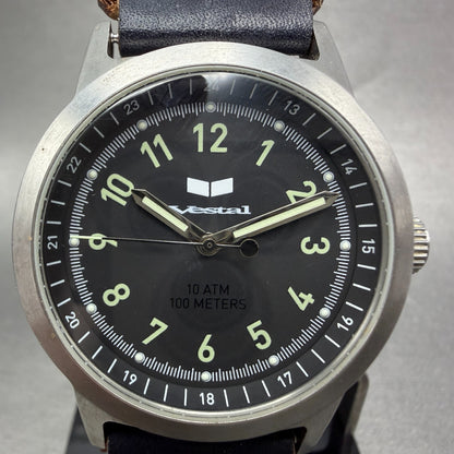 Vestal Alpha Bravo Watch Men 37mm Black Dial Steel Round New Battery W/Box1