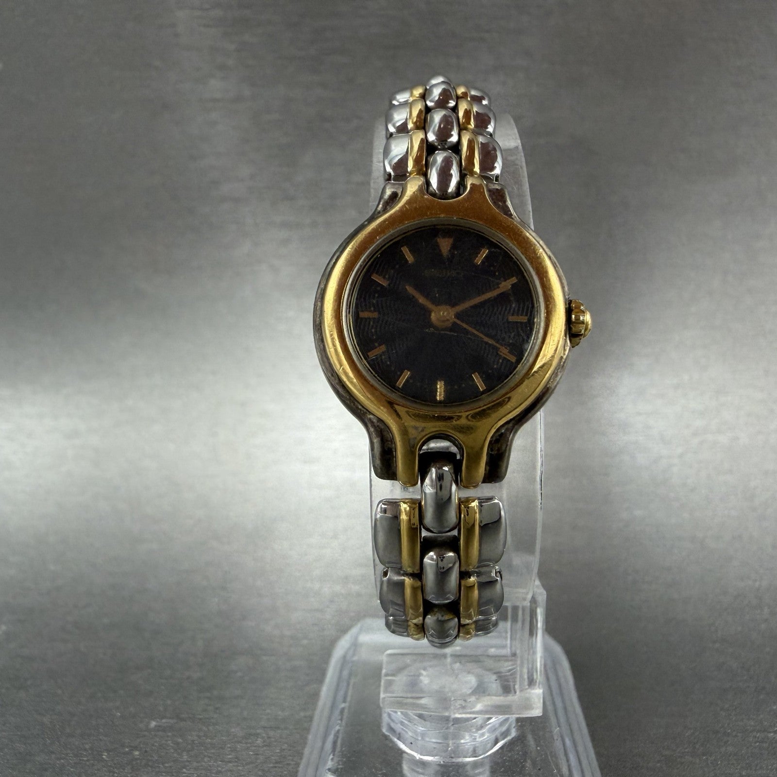 Seiko Watch Women 22mm Black Dial Two Tone Round 1N01-0G39 New Battery5