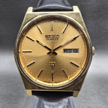 Seiko SQ Watch Men 35mm Gold Dial Gold Tone Daydate Round 6923-8009 New Battery1