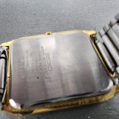 Seiko Tank Watch Men 27mm Champagne Dial Two Tone Rectangle 5e315a10 NewBattery9