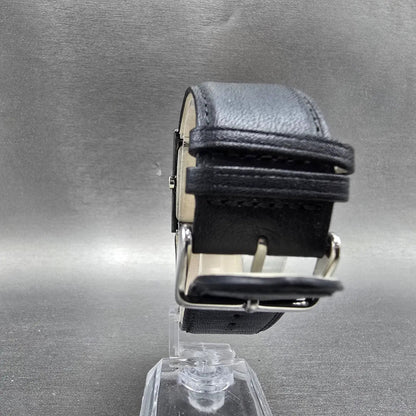 Citizen Eco-Drive Tank Watch Men 26mm Black Dial Black Tone Leather Band Runs7