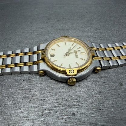 Gucci 9000L Watch Women 25mm Cream Dial Two Tone Date Round NO CASEBACK PARTS4