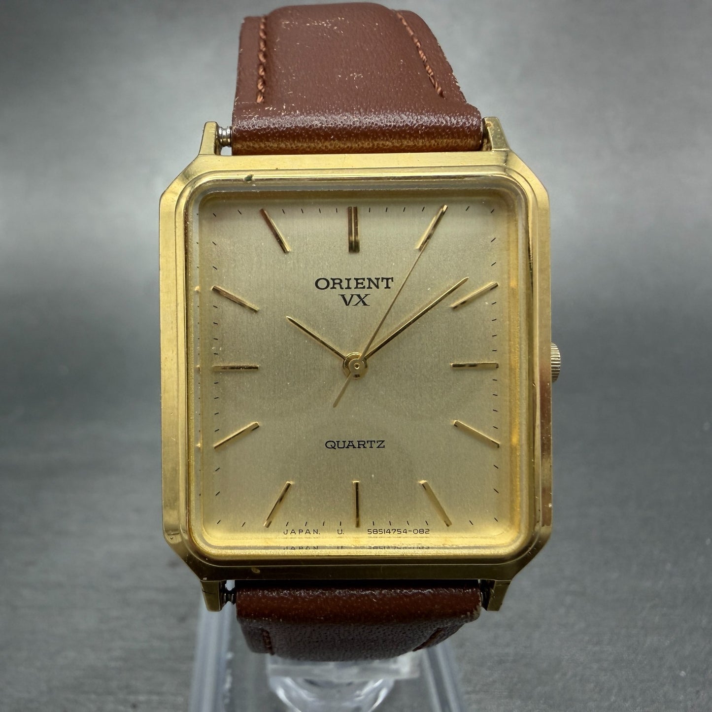 Orient VX Tank Watch Men 27mm Champagne Dial Gold Tone Rectangle New Battery0