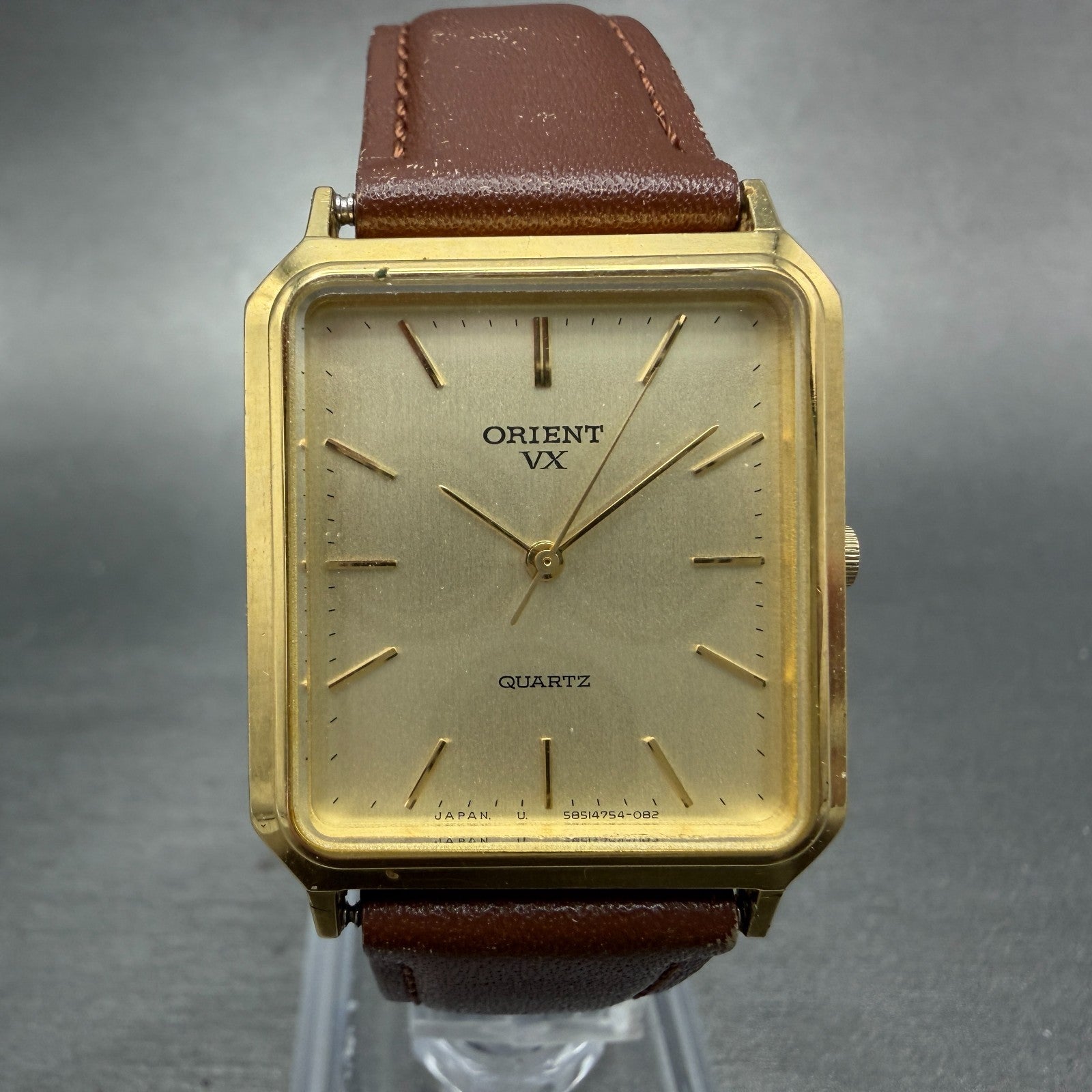 Orient VX Tank Watch Men 27mm Champagne Dial Gold Tone Rectangle New Battery0