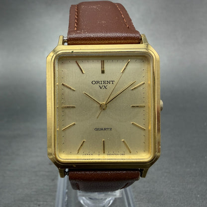 Orient VX Tank Watch Men 27mm Champagne Dial Gold Tone Rectangle New Battery0