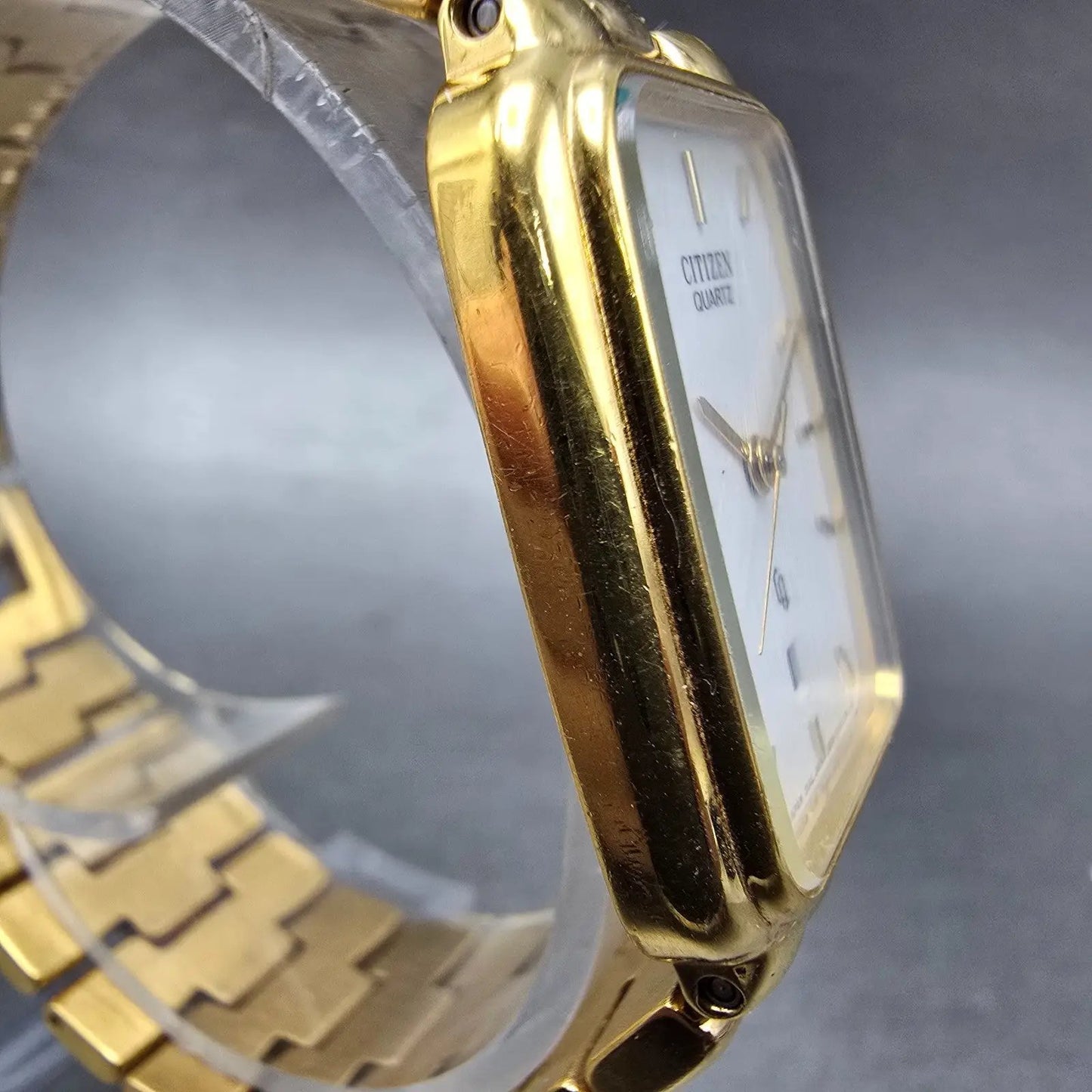 Citizen CQ Tank Watch Men 25mm White Dial Gold Tone Date 2818-S02953 New Battery3
